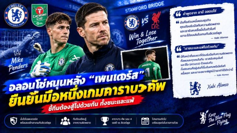 🔥 อลอนโซ่ยืนข้าง “เพนเดอร์ส”! ยันเฝ้าเสาดวลลิเวอร์พูล ลั่นเชลซีชนะก็ชนะด้วยกัน แพ้ก็รับผิดชอบร่วมกัน