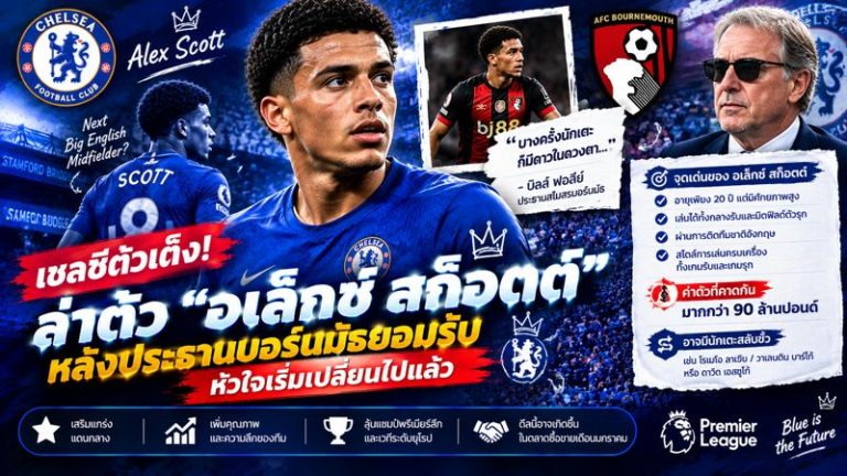 🔥 เชลซีตัวเต็งล่า “อเล็กซ์ สก็อตต์”! ประธานบอร์นมัธรับเอง แข้งดังอาจใจลอยสู่ทีมยักษ์ใหญ่